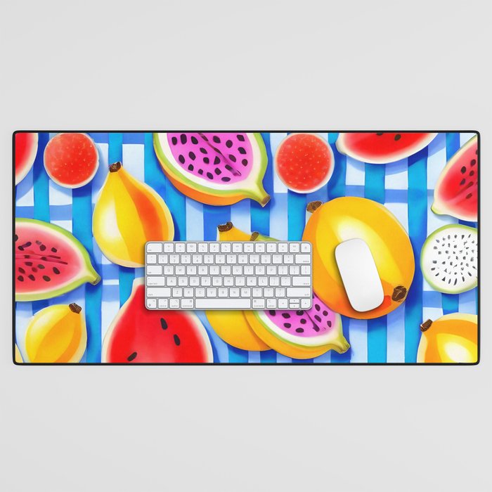 Tropical Fruit Pop, Colorful Eclectic Mango Dragon Fruits, Watermelon Eclectic Juicy Food Picnic  Desk Mat Gallery Image 1