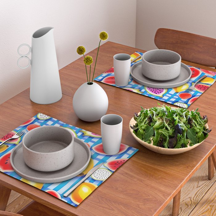 Tropical Fruit Pop, Colorful Eclectic Mango Dragon Fruits, Watermelon Eclectic Juicy Food Picnic  Placemat Gallery Image 2