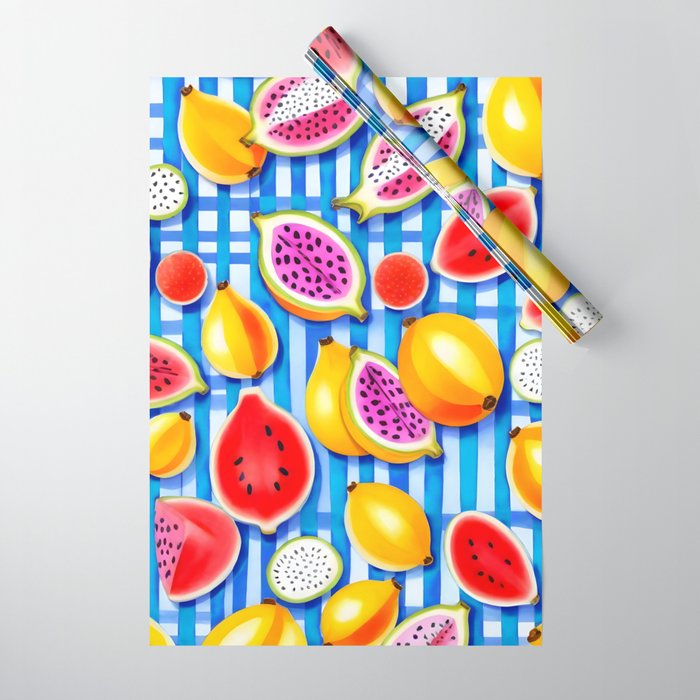 Tropical Fruit Pop, Colorful Eclectic Mango Dragon Fruits, Watermelon Eclectic Juicy Food Picnic  Wrapping Paper Gallery Image 1