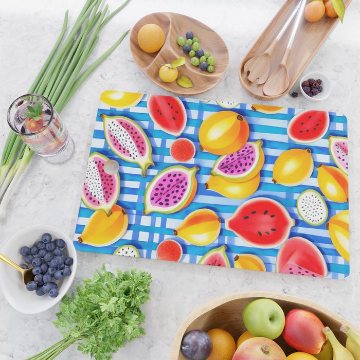 Tropical Fruit Pop, Colorful Eclectic Mango Dragon Fruits, Watermelon Eclectic Juicy Food Picnic  Cutting Board Gallery Image 2
