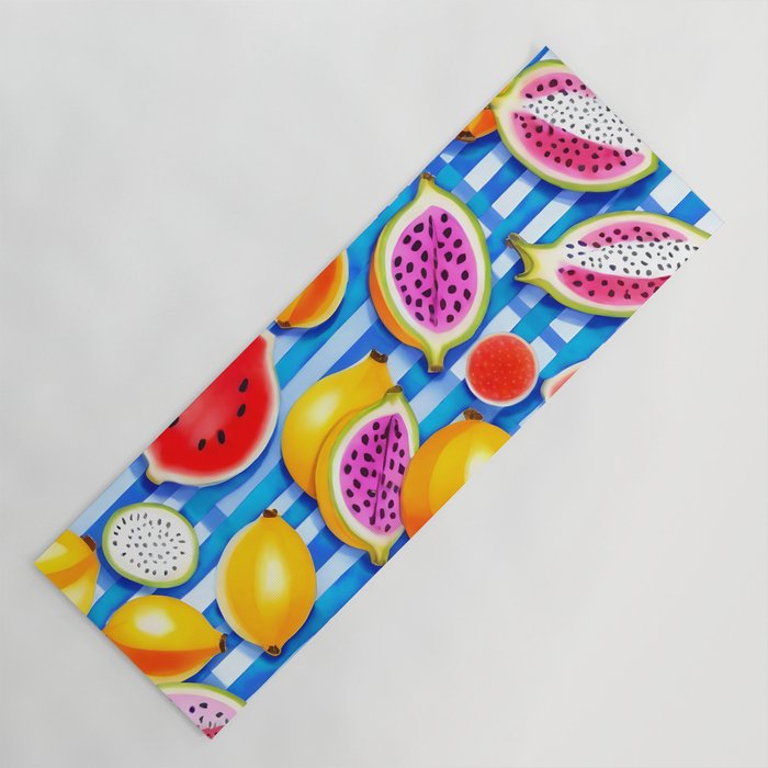 Tropical Fruit Pop, Colorful Eclectic Mango Dragon Fruits, Watermelon Eclectic Juicy Food Picnic  Yoga Mat Gallery Image 1