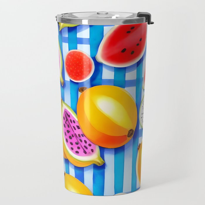 Tropical Fruit Pop, Colorful Eclectic Mango Dragon Fruits, Watermelon Eclectic Juicy Food Picnic  Travel Mug Gallery Image 2