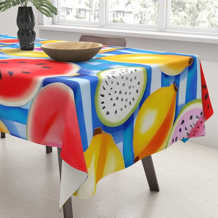 Tropical Fruit Pop, Colorful Eclectic Mango Dragon Fruits, Watermelon Eclectic Juicy Food Picnic  Tablecloth Gallery Image 3