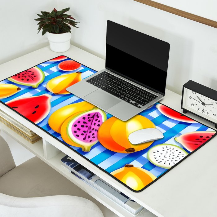 Tropical Fruit Pop, Colorful Eclectic Mango Dragon Fruits, Watermelon Eclectic Juicy Food Picnic  Desk Mat Gallery Image 2
