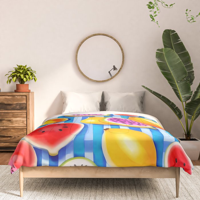 Tropical Fruit Pop, Colorful Eclectic Mango Dragon Fruits, Watermelon Eclectic Juicy Food Picnic  Comforter Gallery Image 3