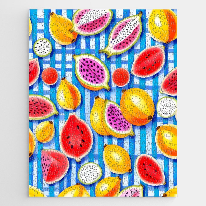 Tropical Fruit Pop, Colorful Eclectic Mango Dragon Fruits, Watermelon Eclectic Juicy Food Picnic  Jigsaw Puzzle Gallery Image 1
