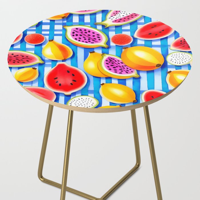 Tropical Fruit Pop, Colorful Eclectic Mango Dragon Fruits, Watermelon Eclectic Juicy Food Picnic  Side Table Gallery Image 2