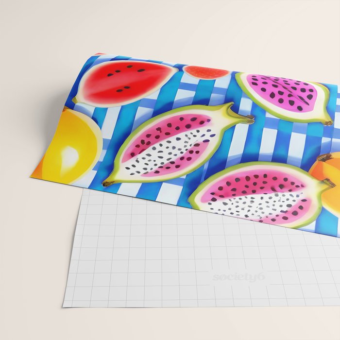 Tropical Fruit Pop, Colorful Eclectic Mango Dragon Fruits, Watermelon Eclectic Juicy Food Picnic  Wrapping Paper Gallery Image 2