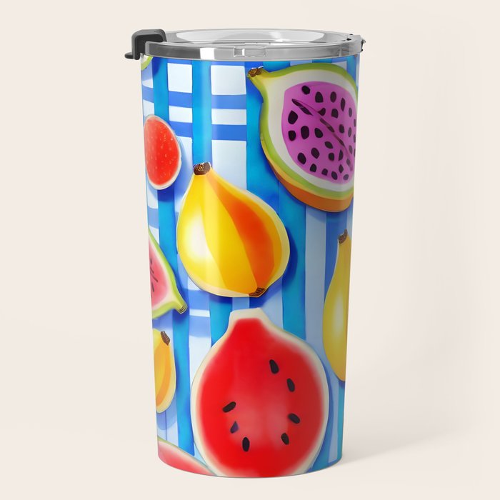 Tropical Fruit Pop, Colorful Eclectic Mango Dragon Fruits, Watermelon Eclectic Juicy Food Picnic  Travel Mug Gallery Image 3