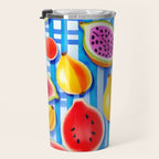 Tropical Fruit Pop, Colorful Eclectic Mango Dragon Fruits, Watermelon Eclectic Juicy Food Picnic  Travel Mug Gallery Image 3