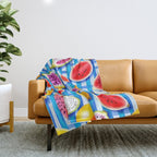 Tropical Fruit Pop, Colorful Eclectic Mango Dragon Fruits, Watermelon Eclectic Juicy Food Picnic  Throw Blanket Gallery Image 1