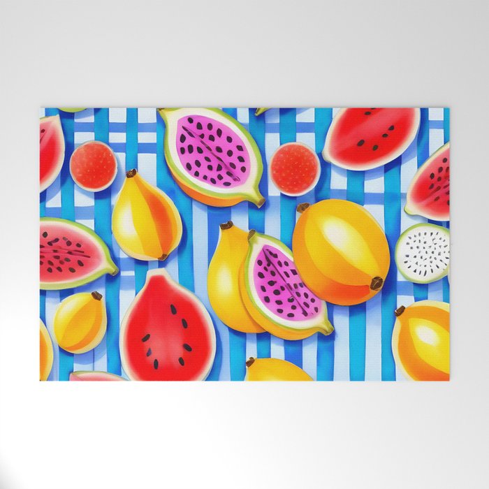 Tropical Fruit Pop, Colorful Eclectic Mango Dragon Fruits, Watermelon Eclectic Juicy Food Picnic  Welcome Mat Gallery Image 1