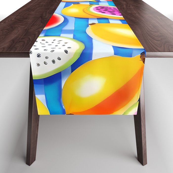 Tropical Fruit Pop, Colorful Eclectic Mango Dragon Fruits, Watermelon Eclectic Juicy Food Picnic  Table Runner Gallery Image 1