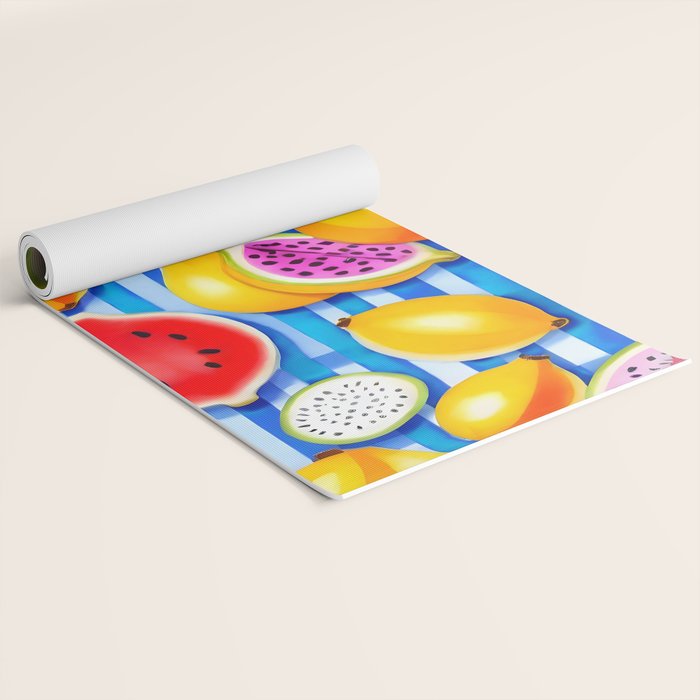 Tropical Fruit Pop, Colorful Eclectic Mango Dragon Fruits, Watermelon Eclectic Juicy Food Picnic  Yoga Mat Gallery Image 2