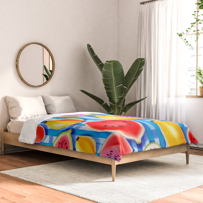Tropical Fruit Pop, Colorful Eclectic Mango Dragon Fruits, Watermelon Eclectic Juicy Food Picnic  Comforter Gallery Image 2