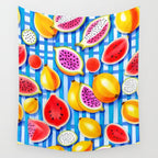 Tropical Fruit Pop, Colorful Eclectic Mango Dragon Fruits, Watermelon Eclectic Juicy Food Picnic  Wall Tapestry Gallery Image 4