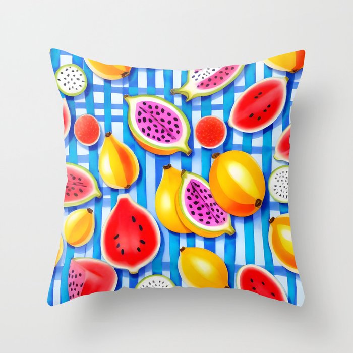 Tropical Fruit Pop, Colorful Eclectic Mango Dragon Fruits, Watermelon Eclectic Juicy Food Picnic  Throw Pillow Gallery Image 6