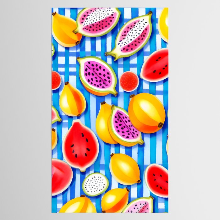 Tropical Fruit Pop, Colorful Eclectic Mango Dragon Fruits, Watermelon Eclectic Juicy Food Picnic  Tablecloth Gallery Image 2