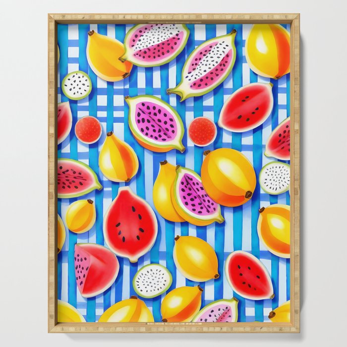 Tropical Fruit Pop, Colorful Eclectic Mango Dragon Fruits, Watermelon Eclectic Juicy Food Picnic  Serving Tray Gallery Image 1