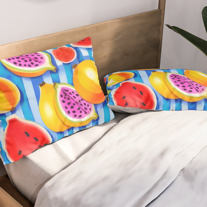 Tropical Fruit Pop, Colorful Eclectic Mango Dragon Fruits, Watermelon Eclectic Juicy Food Picnic  Pillow Sham Gallery Image 2