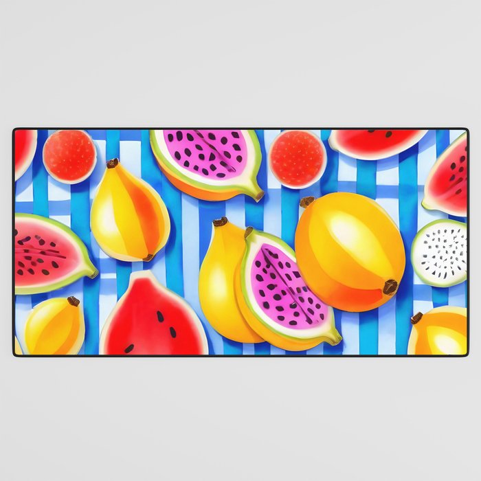 Tropical Fruit Pop, Colorful Eclectic Mango Dragon Fruits, Watermelon Eclectic Juicy Food Picnic  Desk Mat Gallery Image 3