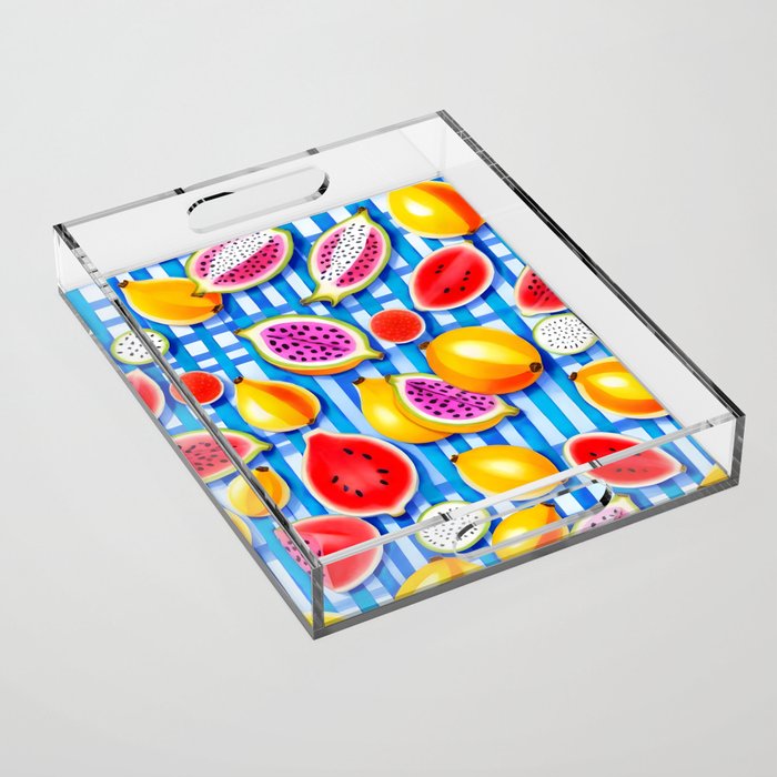 Tropical Fruit Pop, Colorful Eclectic Mango Dragon Fruits, Watermelon Eclectic Juicy Food Picnic  Acrylic Tray Gallery Image 1