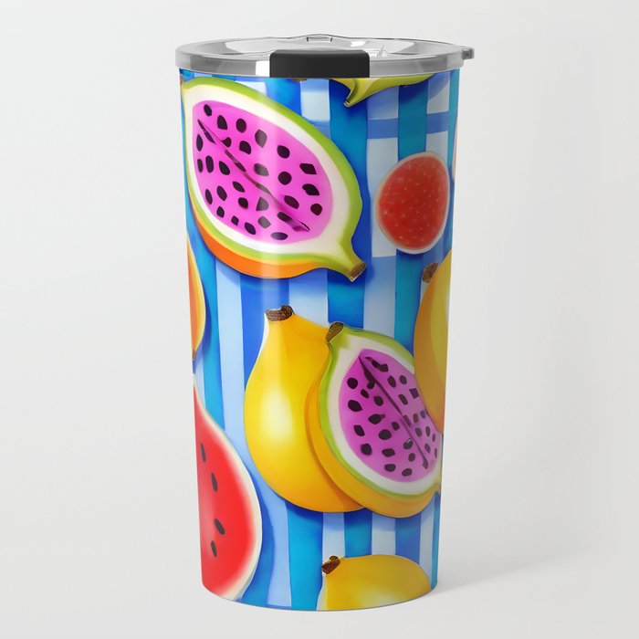 Tropical Fruit Pop, Colorful Eclectic Mango Dragon Fruits, Watermelon Eclectic Juicy Food Picnic  Travel Mug Gallery Image 1
