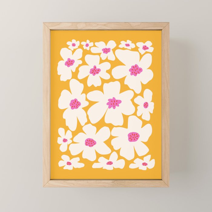 Retro Daisy - Yellow, Pink and White Mini Art Print Gallery Image 1