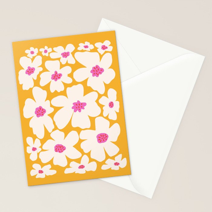 Retro Daisy - Yellow, Pink and White Stationery Card Gallery Image 2
