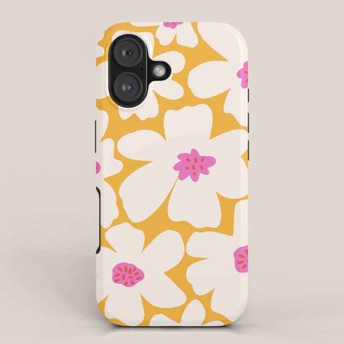 Retro Daisy - Yellow, Pink and White iPhone Case Gallery Image 1