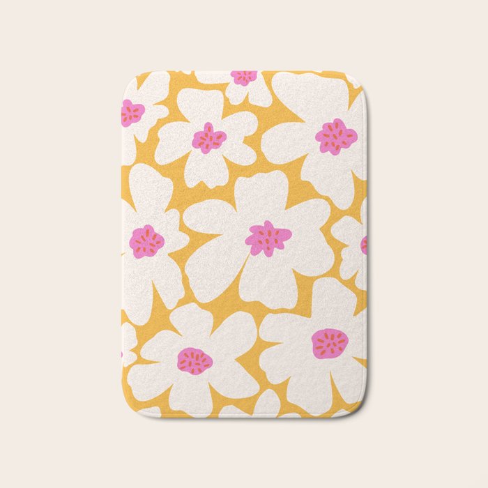 Retro Daisy - Yellow, Pink and White Bath Mat Gallery Image 1