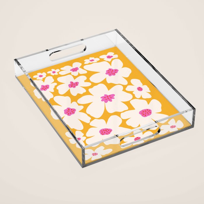 Retro Daisy - Yellow, Pink and White Acrylic Tray Gallery Image 1