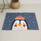 Christmas Penguin with fairy lights no2 Rug Gallery Image 1