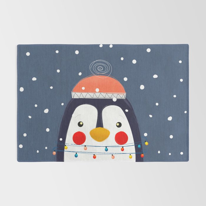 Christmas Penguin with fairy lights no2 Rug Gallery Image 2