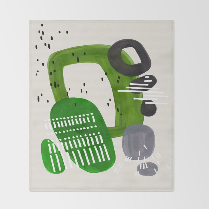 Fun Mid Century Modern Abstract Minimalist Olive Green Rings Grey Black Accent Throw Blanket Gallery Image 2