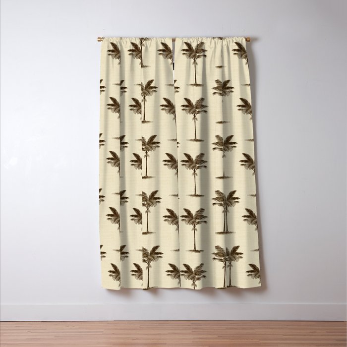 Etched Palm Trees on Vintage Linen Window Curtain Gallery Image 3
