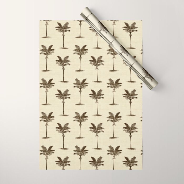 Etched Palm Trees on Vintage Linen Wrapping Paper Gallery Image 1