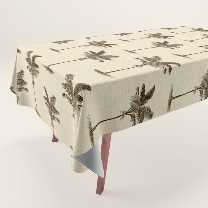 Etched Palm Trees on Vintage Linen Tablecloth Gallery Image 1