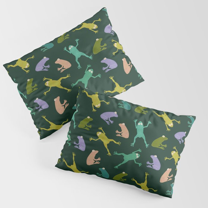 Frog party, fun frogs pattern dark Pillow Sham Gallery Image 3