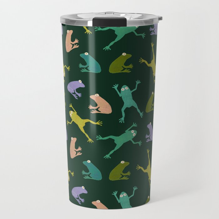 Frog party, fun frogs pattern dark Travel Mug Gallery Image 1