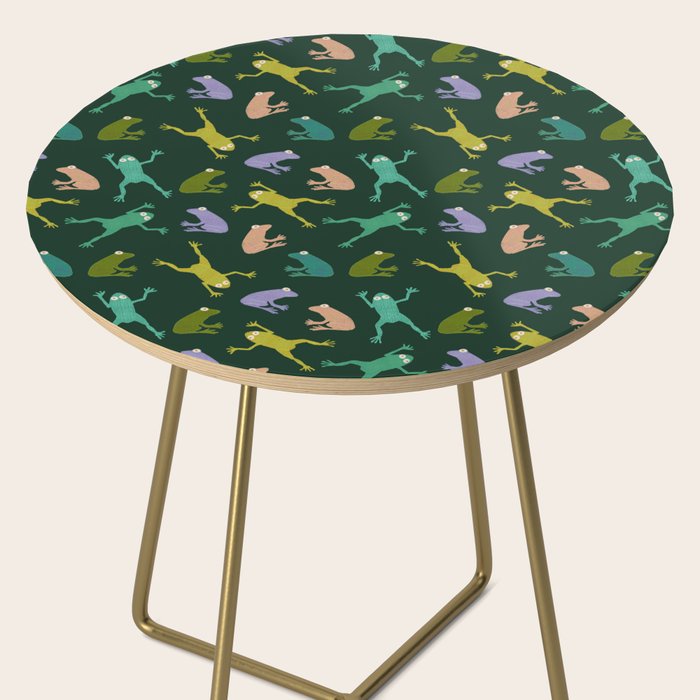 Frog party, fun frogs pattern dark Side Table Gallery Image 2
