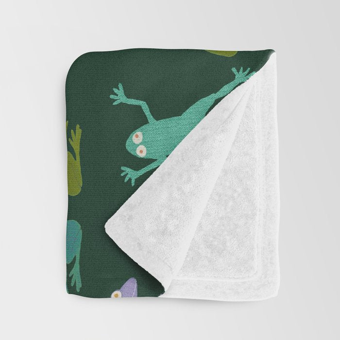 Frog party, fun frogs pattern dark Throw Blanket Gallery Image 3