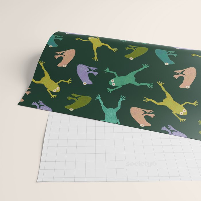 Frog party, fun frogs pattern dark Wrapping Paper Gallery Image 2