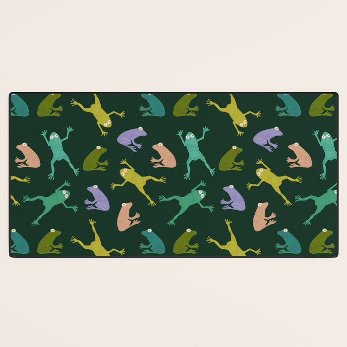 Frog party, fun frogs pattern dark Desk Mat Gallery Image 3