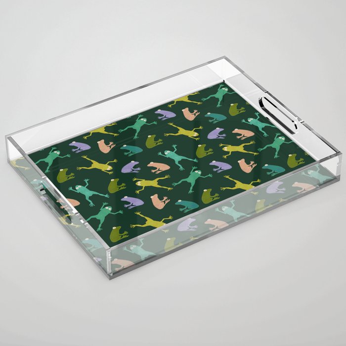 Frog party, fun frogs pattern dark Acrylic Tray Gallery Image 1