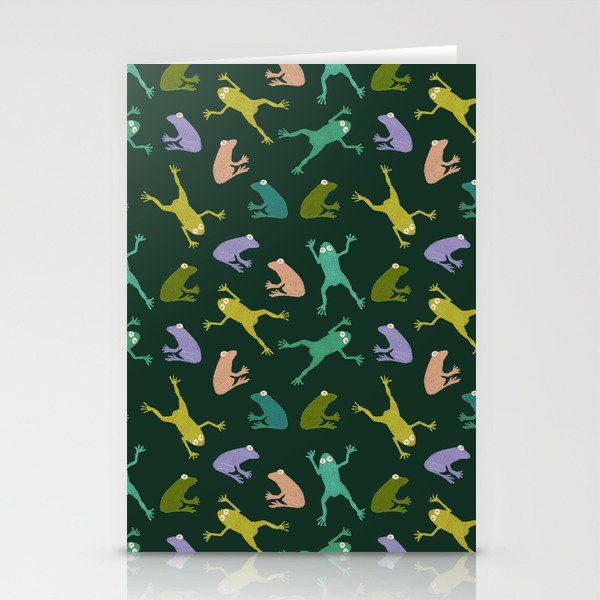 Frog party, fun frogs pattern dark Stationery Card Gallery Image 2
