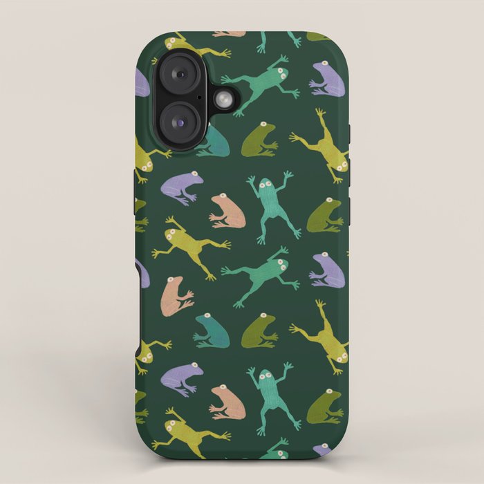 Frog party, fun frogs pattern dark iPhone Case Gallery Image 1