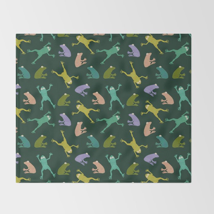 Frog party, fun frogs pattern dark Throw Blanket Gallery Image 2