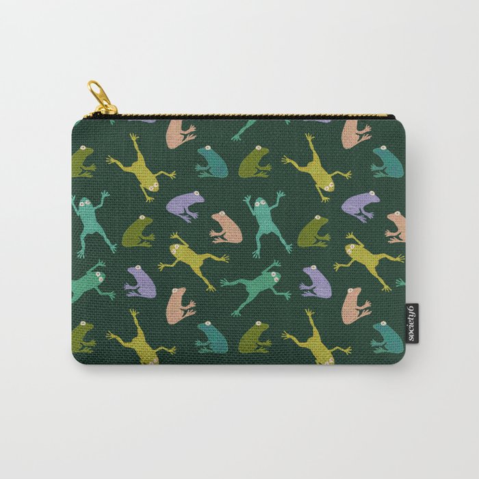 Frog party, fun frogs pattern dark Carry All Pouch Gallery Image 1