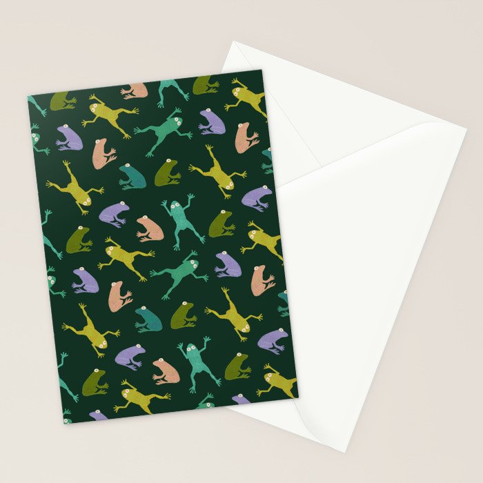 Frog party, fun frogs pattern dark Stationery Card Gallery Image 2